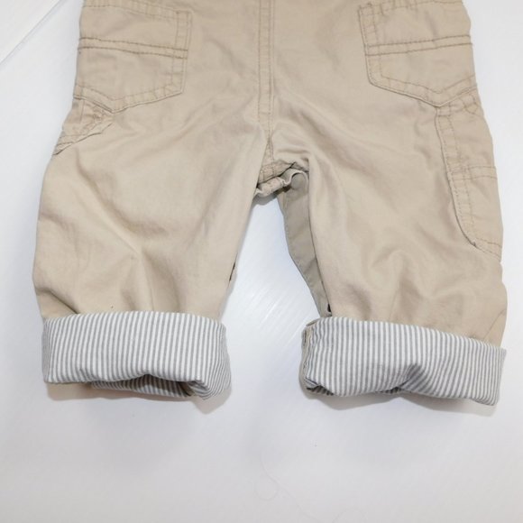 Oshkosh B'gosh Baby Boys 6-9 Months Tan  Stripe Lined Overalls with Roll Up Cuff - Picture 11 of 14